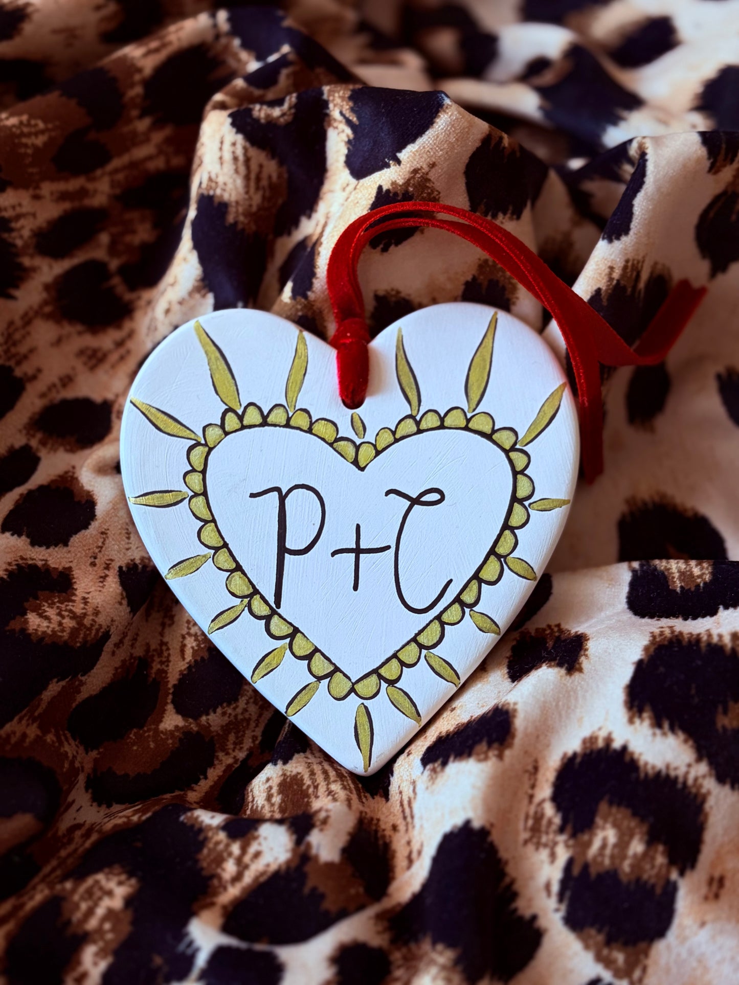 Personalised Couples Initials Ceramic Hanging Heart Valentines Gift