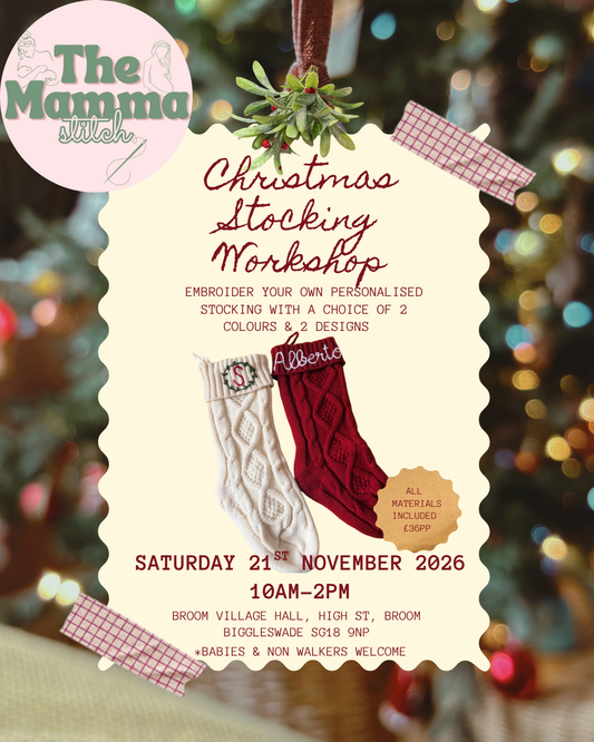 The Mamma Stitch Christmas workshop - Personalised embroidered knitted stocking