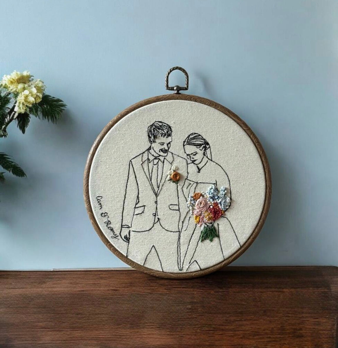 Personalised Embroidered Wedding couple Portrait