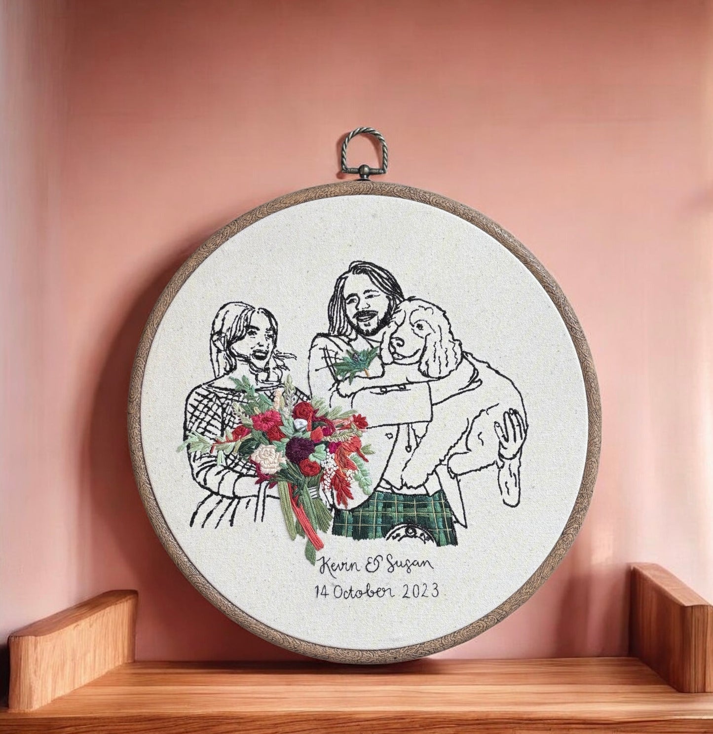 Personalised Embroidered Wedding couple Portrait