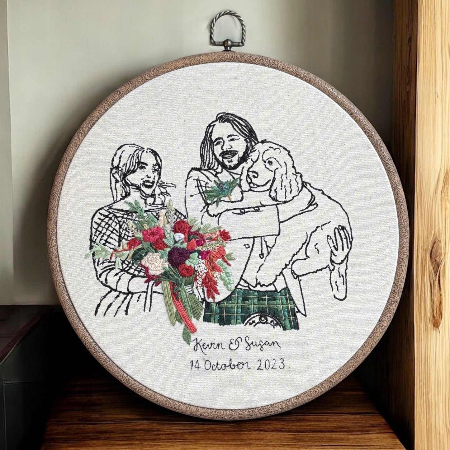 Personalised Embroidered Wedding couple Portrait