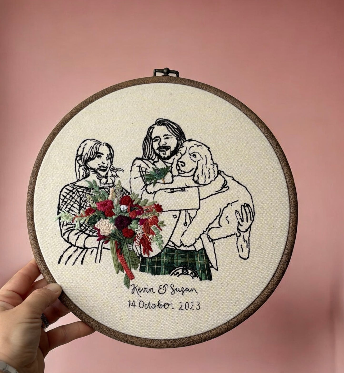 Personalised Embroidered Wedding couple Portrait