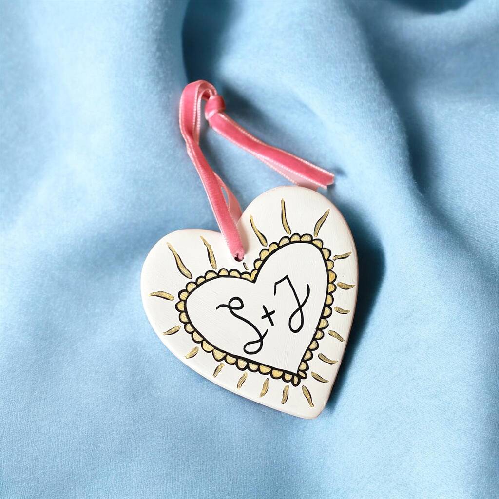 Personalised Couples Initials Ceramic Hanging Heart Valentines Gift