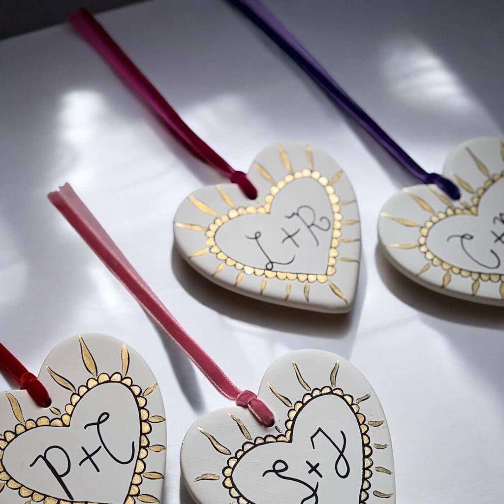 Personalised Couples Initials Ceramic Hanging Heart Valentines Gift