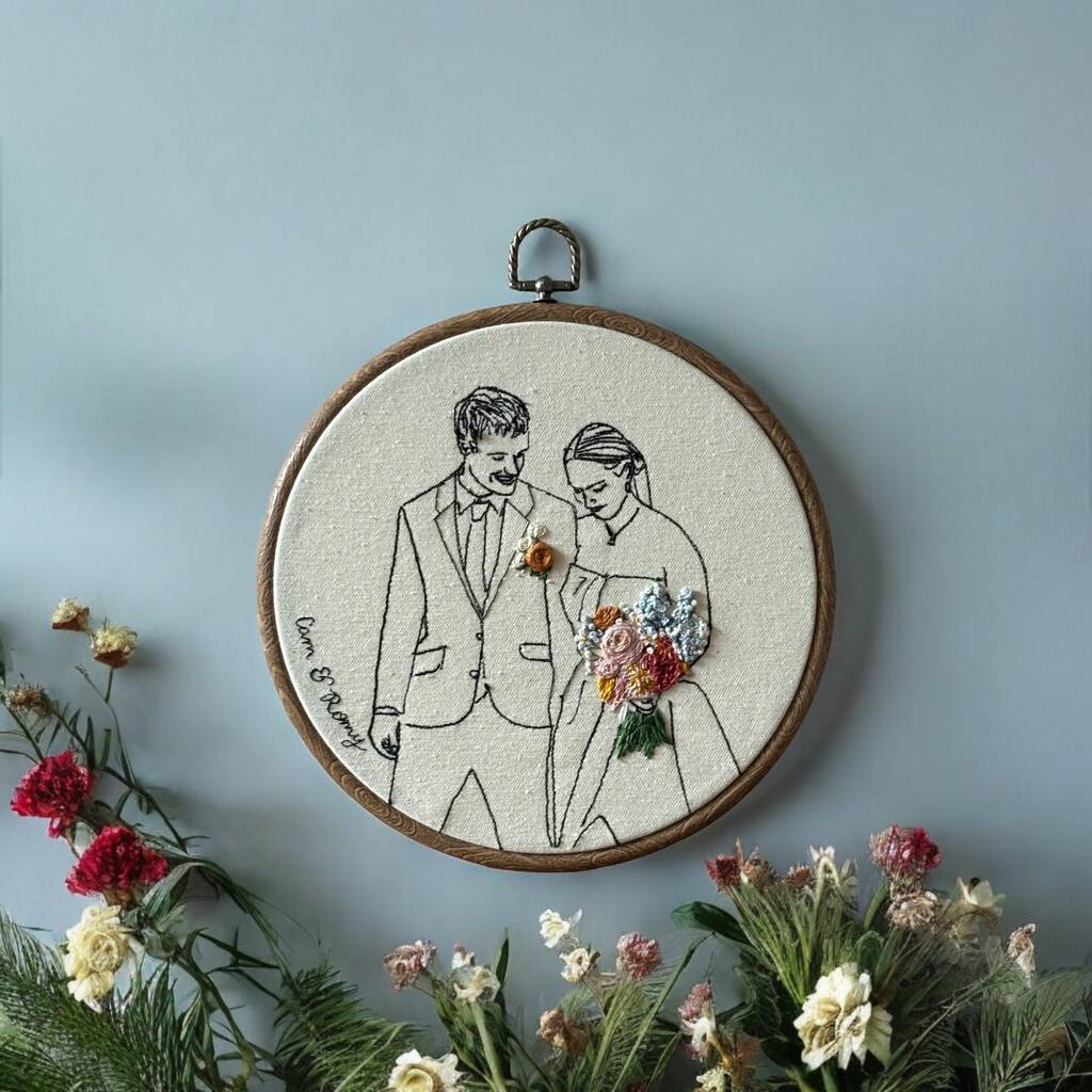 Personalised Embroidered Wedding couple Portrait