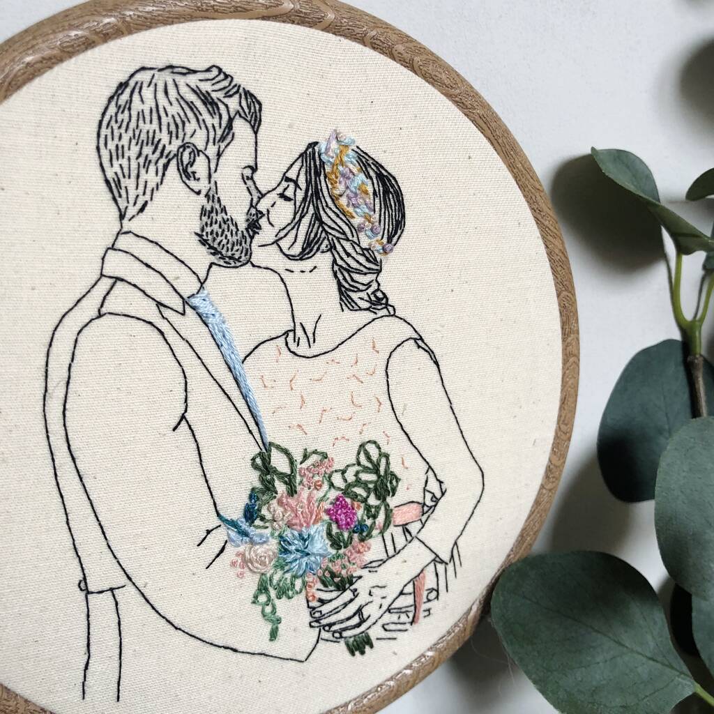Personalised Embroidered Wedding couple Portrait