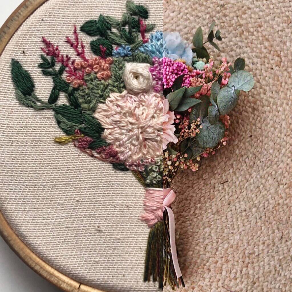 Personalised Hand Embroidered Wedding Bouquet Keepsake Anniversary gift