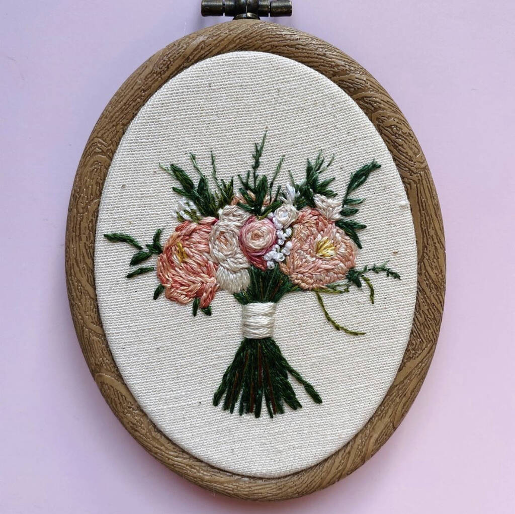 Personalised Hand Embroidered Wedding Bouquet Keepsake Anniversary gift