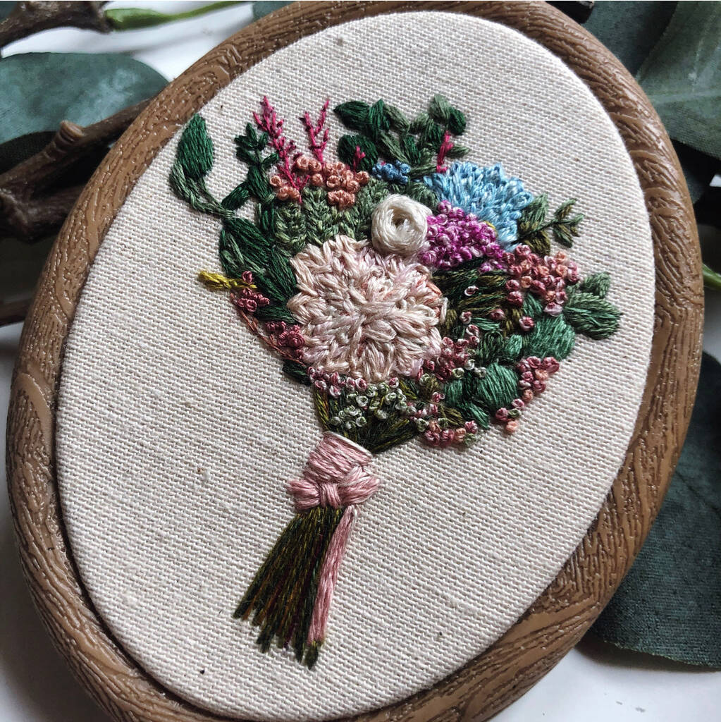 Personalised Hand Embroidered Wedding Bouquet Keepsake Anniversary gift