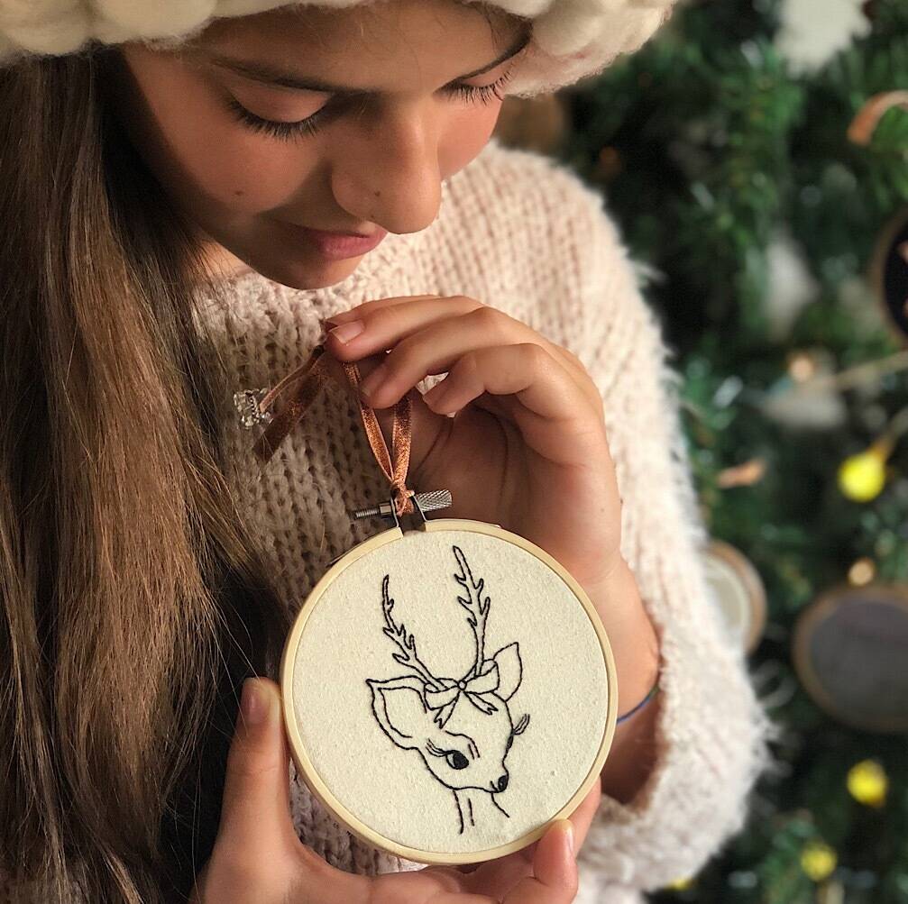 Embroidered Christmas Reindeer Hoop