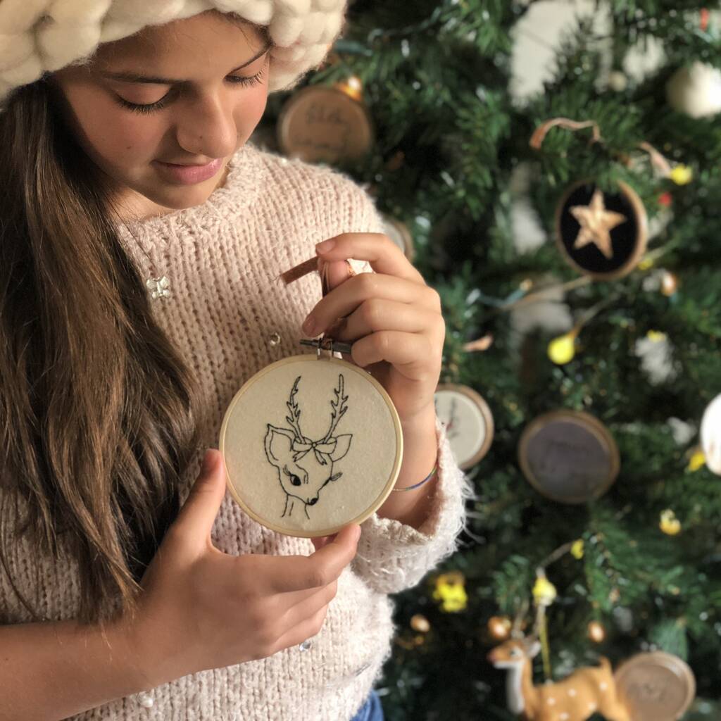 Embroidered Christmas Reindeer Hoop