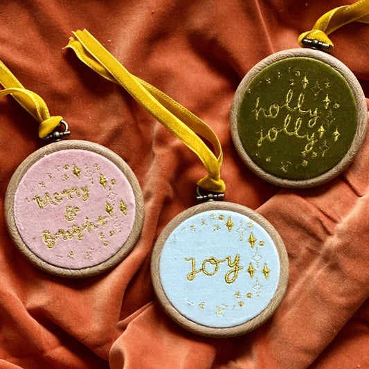 Embroidered Velvet Christmas Bauble Tree Decorations