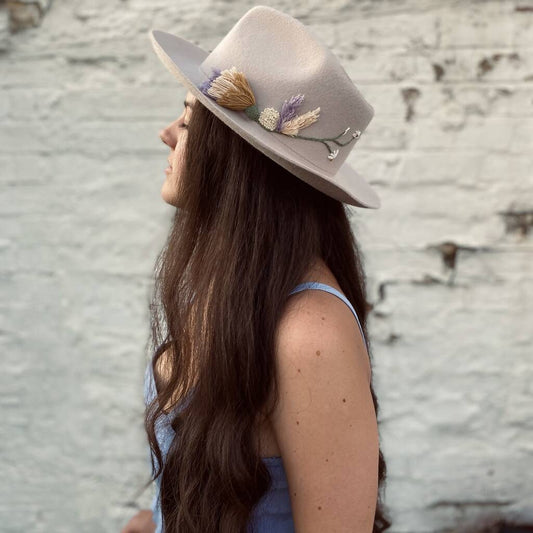 Hand Embroidered Floral Wool Fedora