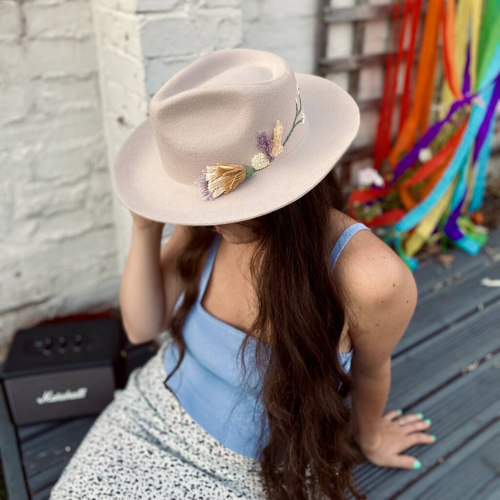 Hand Embroidered Floral Wool Fedora