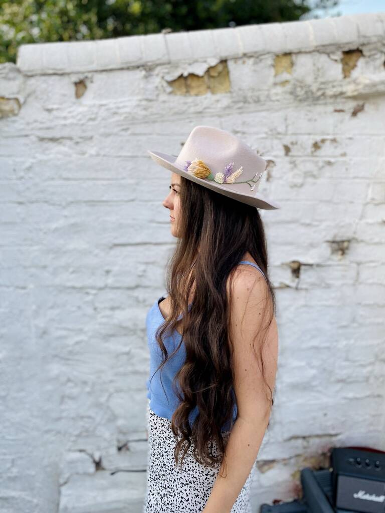 Hand Embroidered Floral Wool Fedora