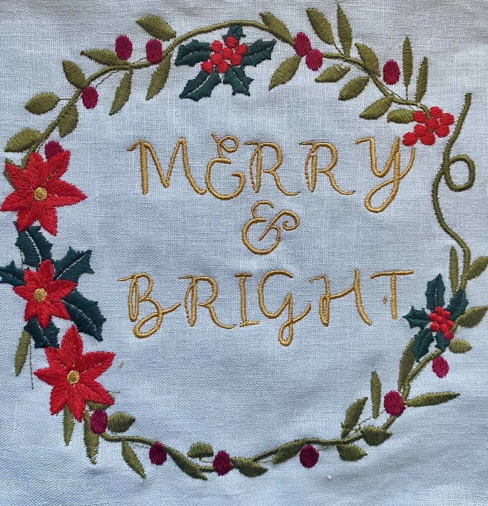 Merry And Bright Embroidered Banner