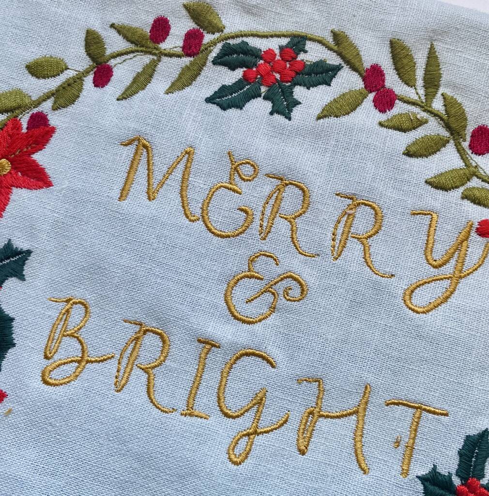 Merry And Bright Embroidered Banner