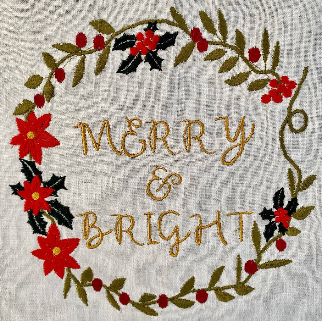 Merry And Bright Embroidered Banner