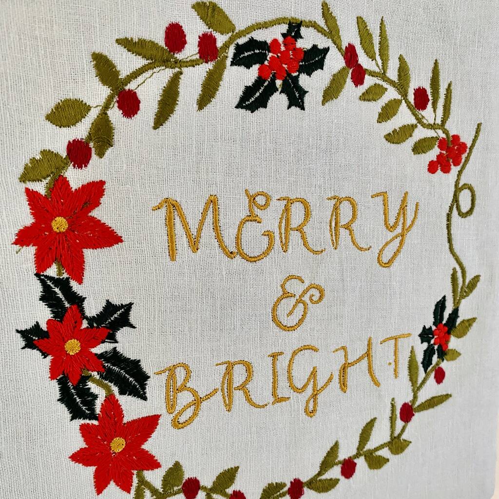 Merry And Bright Embroidered Banner