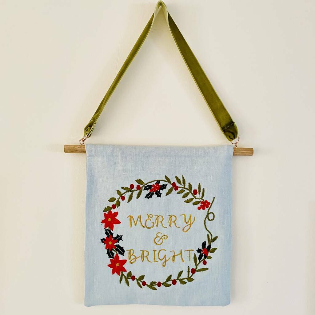 Merry And Bright Embroidered Banner