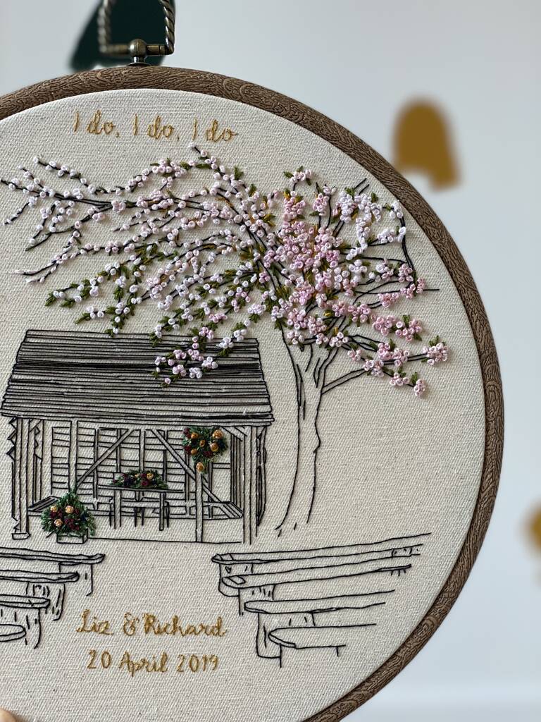Personalised Hand Embroidered Wedding Venue Portrait
