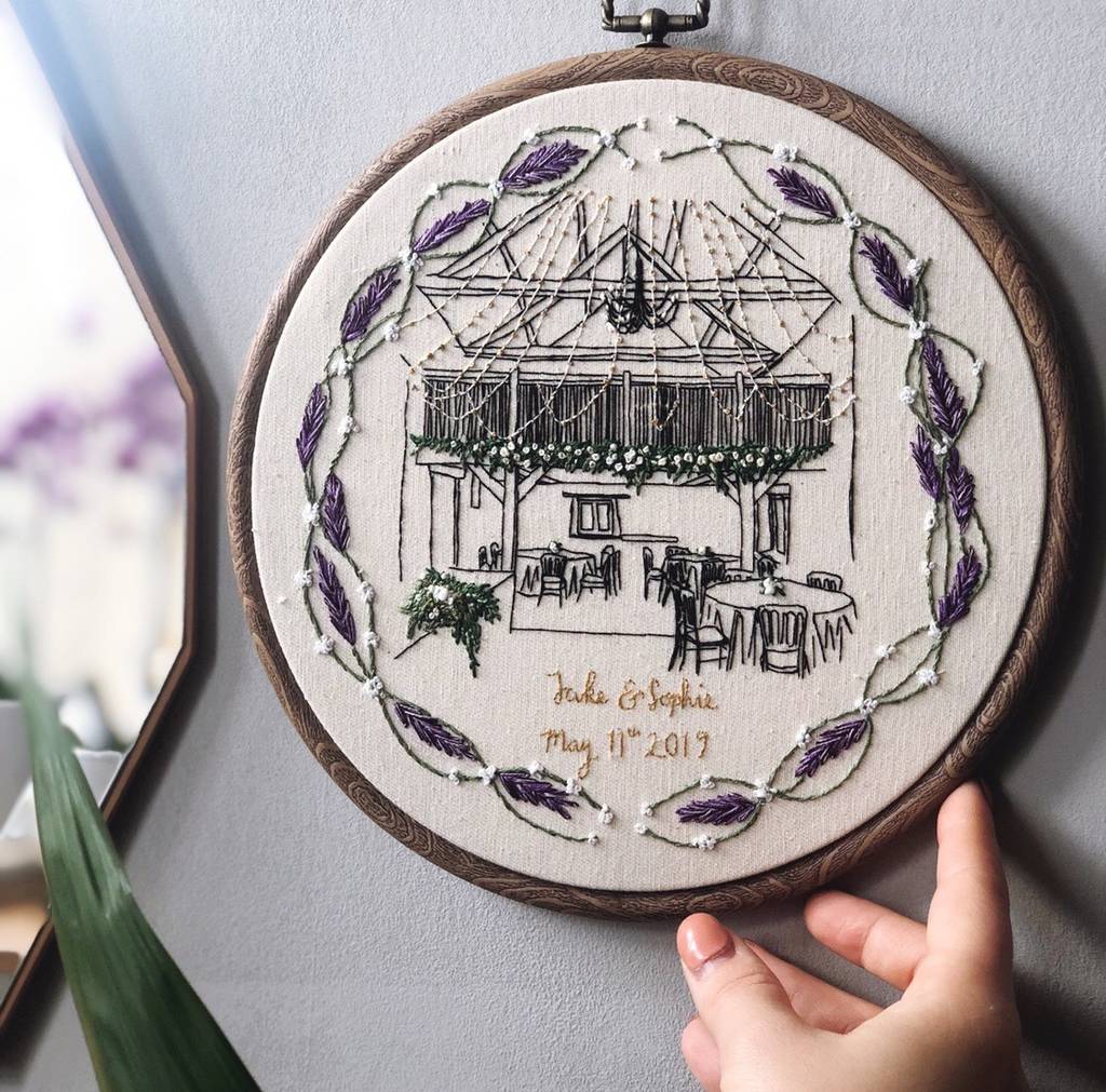 Personalised Hand Embroidered Wedding Venue Portrait