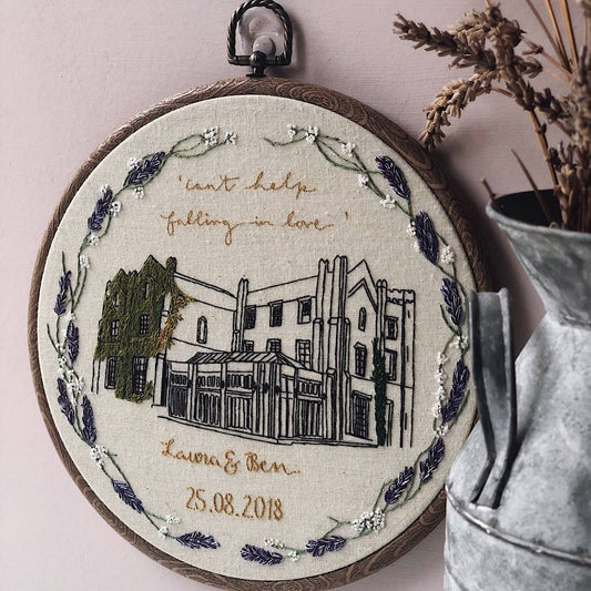 Personalised Hand Embroidered Wedding Venue Portrait