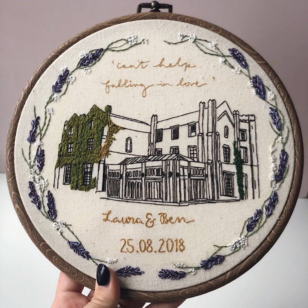 Personalised Hand Embroidered Wedding Venue Portrait