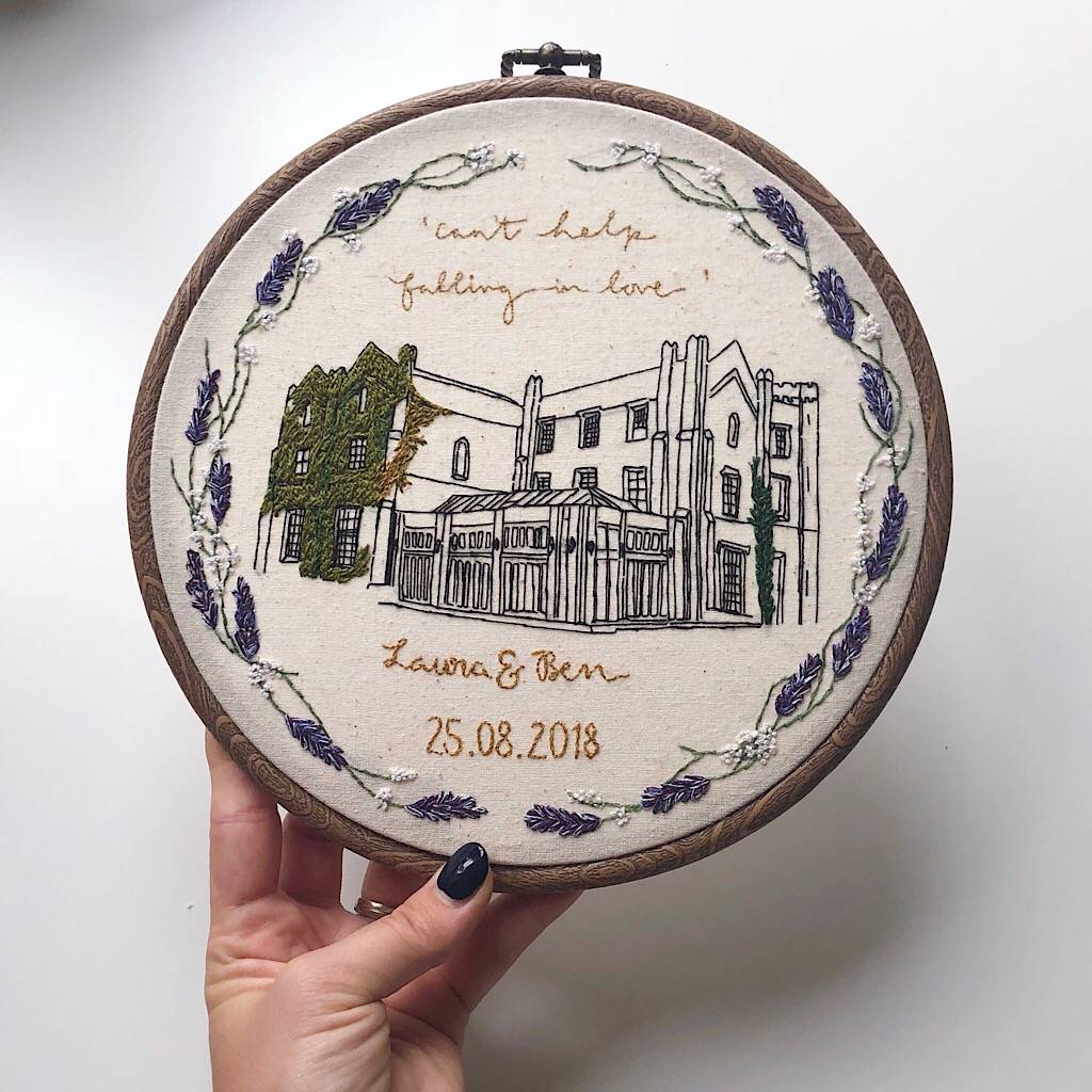Personalised Hand Embroidered Wedding Venue Portrait