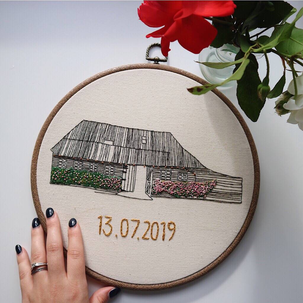 Personalised Hand Embroidered Wedding Venue Portrait