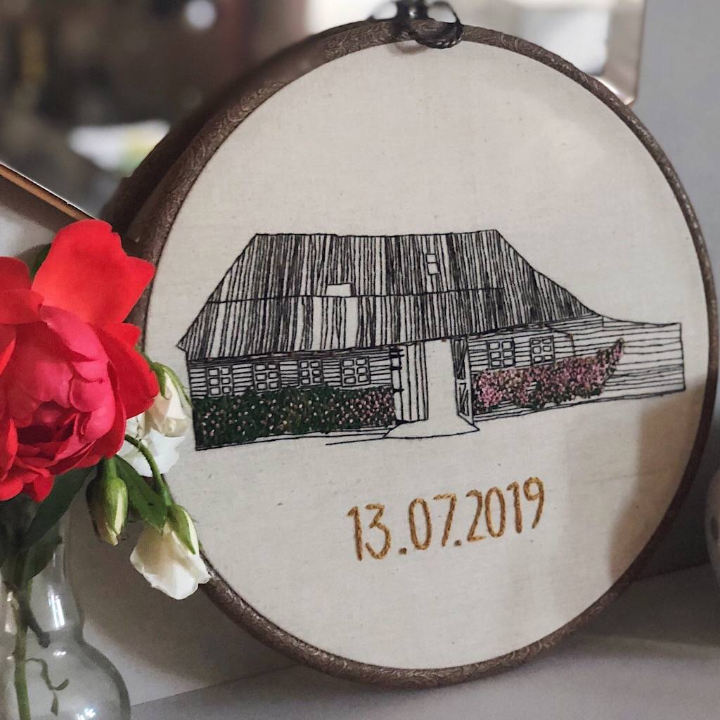 Personalised Hand Embroidered Wedding Venue Portrait