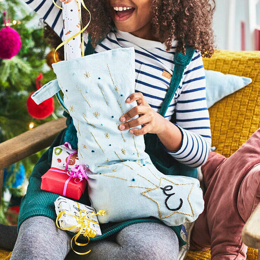Personalised Shooting Star Christmas linen Stocking